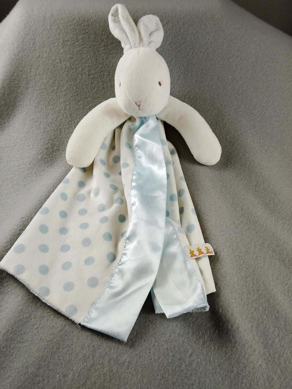 Bunnies by the Bay Cream Bunny Lovey with Light Blue Satin